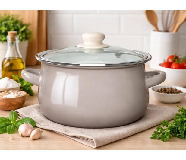 Altom Garnek emaliowany 20cm z pokrywą szklaną 2,7l taupe - 1580545 - zdjęcie 4